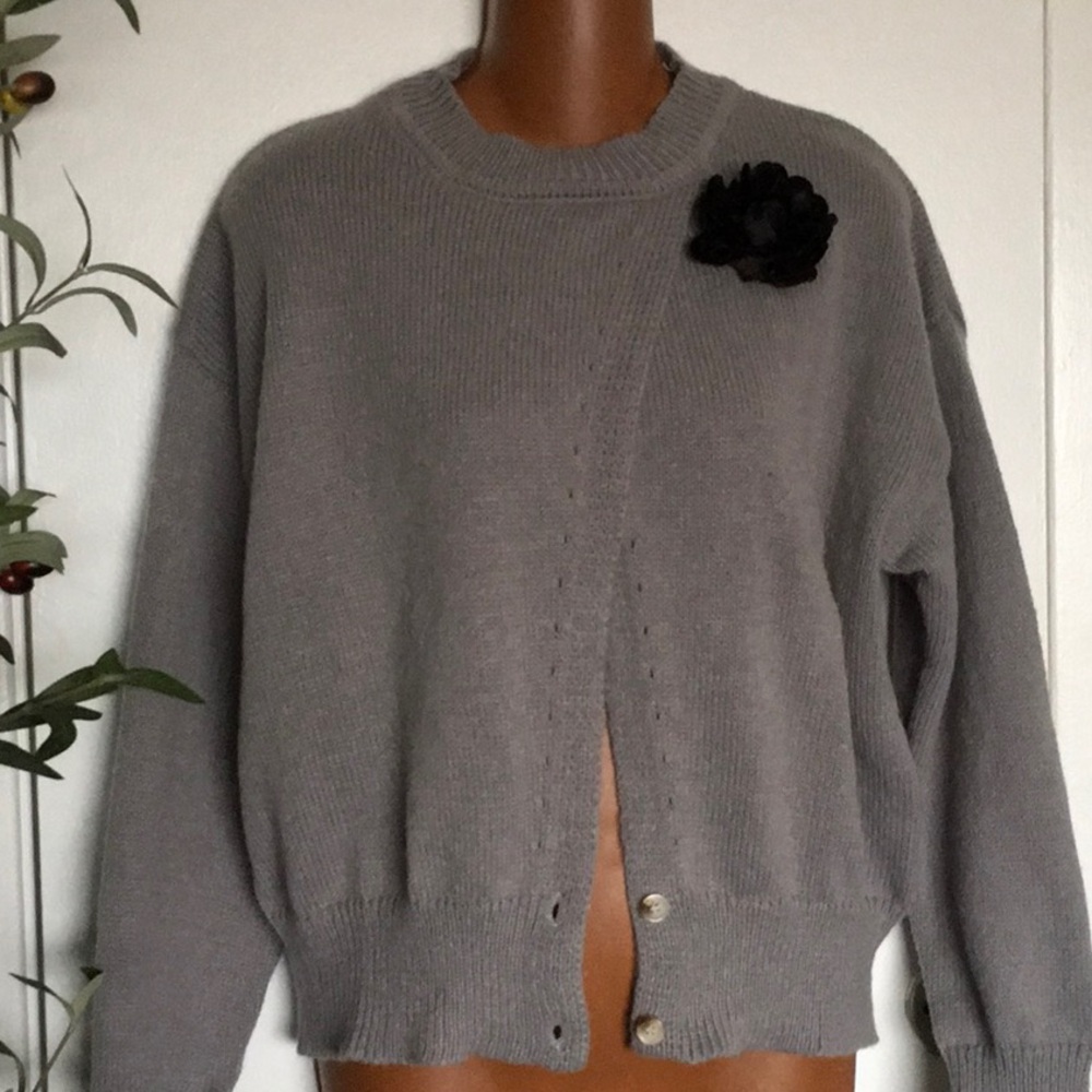 Dark Gray Casual Crewneck Dropped Shoulder Sweater M 107